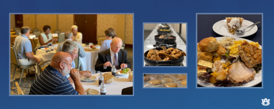 Participants eating lunch and views of the food provided.