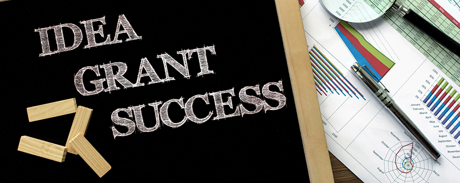 Chalkboard with words 'Idea, Grant, Success'