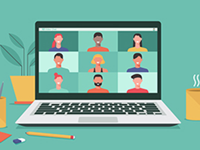 Laptop screen with clipart people