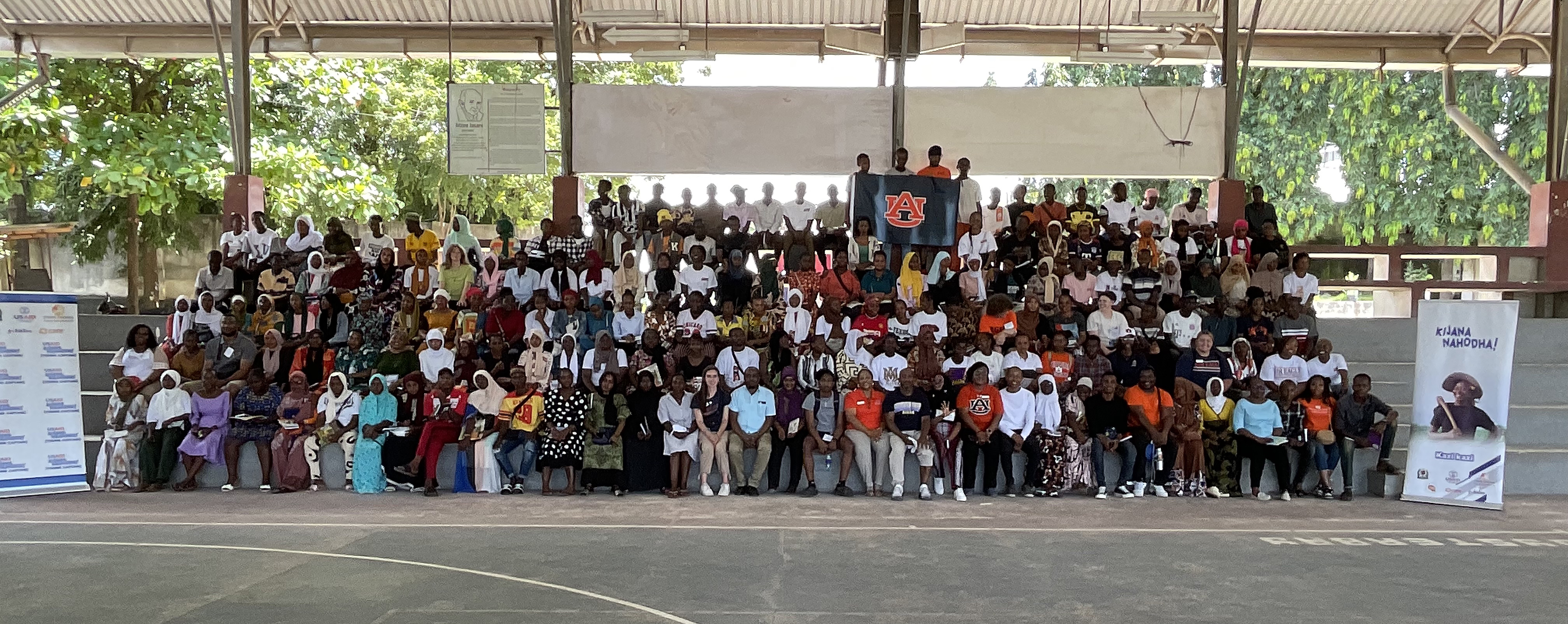 Large group sitting.