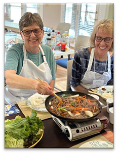 Gabi and Ann learned to make bulgogi in OLLI's Korean cooking class.