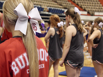 cheerleaders at on a basketball court