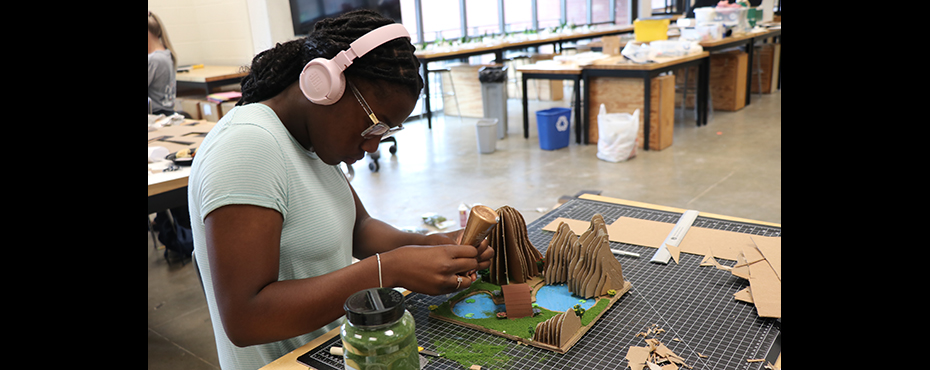 Girl works on project