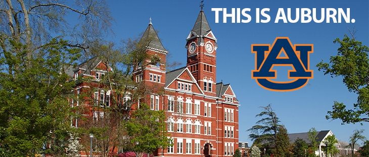 a picture of a building on auburn's campus with a text overlay that says "this is auburn"