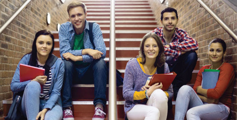Students sitting on stairs